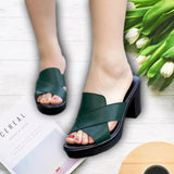 Sandalias de tacón para mujer – Piel auténtica – Tiras cruzadas – Punta abierta – Tacón cuadrado