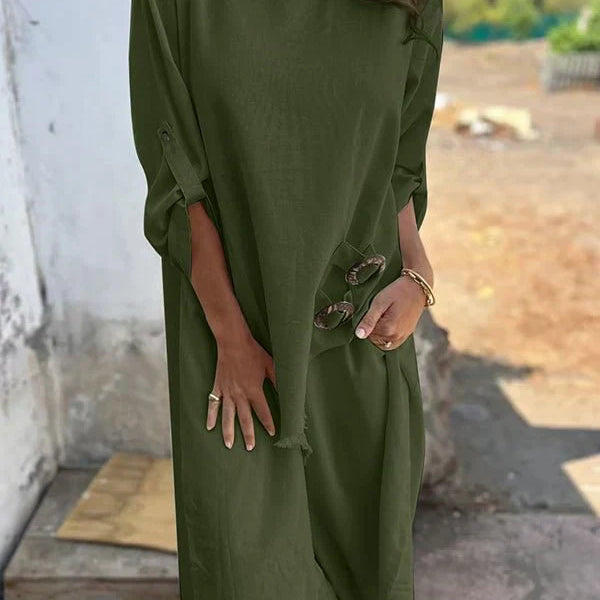 Vestido largo de mujer – Corte oversize – Tejido de algodón – Botones laterales – Estilo casual