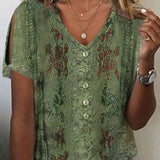 Blusa de mujer – Corte holgado – Cuello en V – Tejido transpirable – Estilo bohemio bordado