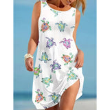 Vestido recto de mujer – algodón ligero – sin mangas – estampado de tortuga – corte relajado