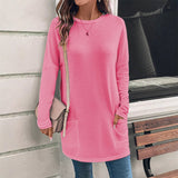 Sudadera de mujer – Corte holgado – Algodón suave – Cuello redondo – Bolsillos en la cadera