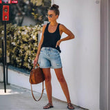 Shorts vaqueros para mujer – Corte holgado – Tiro medio – Bajo cónico