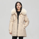 Chaqueta parka para mujer – Corte oversize – Capucha de piel sintética – Cintura ajustable