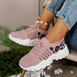 Zapatillas deportivas para mujer – Flyknit transpirable – Suela ondulada – Estampado de leopardo – Básicas