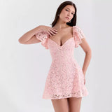 Vestido acampanado Lilou | Vestido con mangas fruncidas y encaje floral