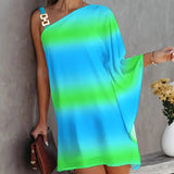 Vestido de mujer con hombros descubiertos – Corte holgado – Mangas asimétricas – Detalle metálico