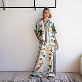 Conjunto de camisa y pantalón para mujer – Corte holgado – Tejido transpirable – Estampado náutico