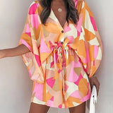Vestido de mujer – Minivestido fluido – Mangas de mariposa – Escote en pico – Cintura con lazo