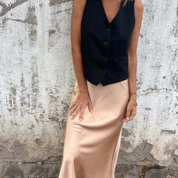 Chaleco sin mangas para mujer – Corte entallado – Abotonado – Cuello en V – Estilo formal elegante