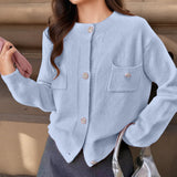 Cárdigan de mujer – Corte holgado – Punto de lana – Botones decorativos – Bolsillos en el pecho