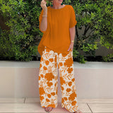 Pantalón ancho para mujer – Corte fluido – Estampado floral – Tejido de lino ligero