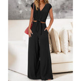 Conjunto de dos piezas para mujer: top corto con lazo delantero y pantalón ancho de cintura alta.