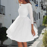 Vestido evasé para mujer – Tul ligero – Mangas 3/4 transparentes – Detalles brillantes