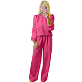 Traje de dos piezas para mujer – Corte relajado – Pantalón ancho – Manga larga