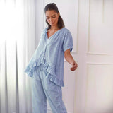 Conjunto de camisa y pantalón para mujer – Corte holgado – Tejido ligero – Detalles de volantes