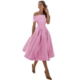 Vestido de mujer con hombros descubiertos - Corte entallado - Falda acampanada - Elegante y sofisticado