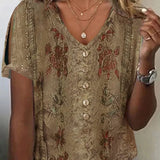 Blusa de mujer – Corte holgado – Cuello en V – Tejido transpirable – Estilo bohemio bordado