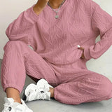 Conjunto de ropa de estar por casa para mujer – Punto trenzado – Corte holgado – Mangas largas y dobladillo ajustado