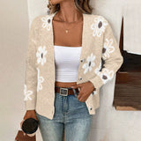 Cárdigan de mujer – Punto de lana – Corte holgado – Estampado jacquard floral – Abotonado