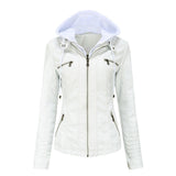 Chaqueta con capucha para mujer – Piel sintética – Corte entallado – Capucha desmontable – Bolsillos con cremallera