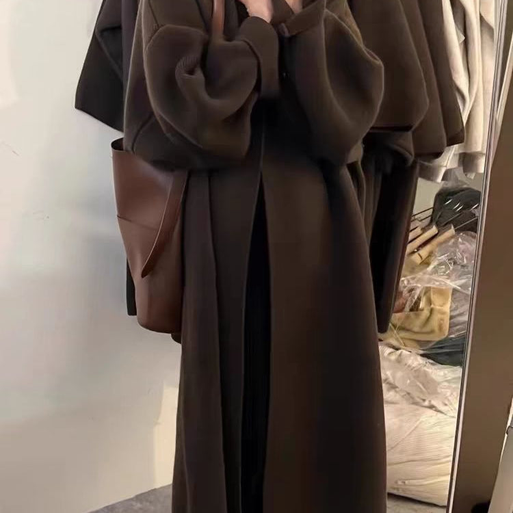 Abrigo tipo cárdigan para mujer – Corte oversize – Punto de lana – Largo hasta el tobillo – Parte delantera abierta