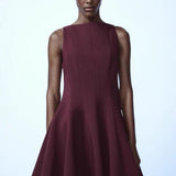 Vestido sin mangas para mujer – Corte entallado y acampanado – Cuello redondo – Largo mini fluido