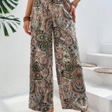 Pantalones anchos para mujer – Cintura elástica – Tejido transpirable – Corte holgado – Estampado bohemio