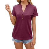 Camiseta Henley para mujer – Corte holgado – Mangas cortas con vuelta – Tejido transpirable