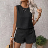 Conjunto de camiseta sin mangas y pantalones cortos para mujer – Corte holgado – Tejido ligero – Cintura elástica