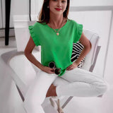 Blusa de mujer – Corte relajado – Tejido transpirable – Mangas con volantes – Cuello redondo