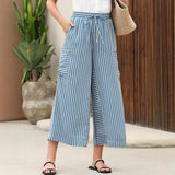 Pantalón ancho de mujer – Corte holgado – Rayas verticales – Tejido transpirable – Cintura con cordón ajustable