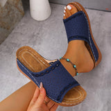 Sandalias de mujer – Punta abierta – Tira perforada – Tacón de cuña – Fáciles de poner
