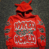 Sudadera con capucha y estampado de cuerno de diablo estilo Y2K