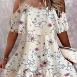 Vestido mini de mujer – Corte fluido – Hombros descubiertos – Volantes – Estampado bohemio floral