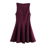 Vestido sin mangas para mujer – Corte entallado y acampanado – Cuello redondo – Largo mini fluido