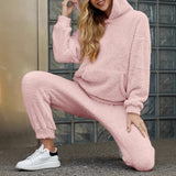 Conjunto de dos piezas para mujer: sudadera con capucha extragrande, pantalón ancho y tejido de felpa suave.