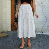 Falda midi de mujer – Corte fluido – Cintura elástica – Estampado floral – Volantes