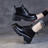 Botines de mujer – Piel auténtica – Caña alta – Suela gruesa – Cierre con cordones resistente