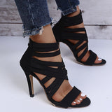Sandalias de tacón para mujer – Ante – Tacón de aguja – Tiras caladas en el tobillo