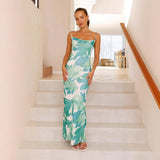 Vestido ajustado para mujer – Largo – Estampado artístico – Tirantes finos – Corte ajustado