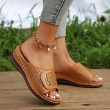 Sandalias de cuña para mujer – Fáciles de poner – Tira ancha – Elegante diseño perforado