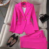 Conjunto de traje de mujer – Blazer cruzado estructurado – Pantalón recto – Tejido liso elegante