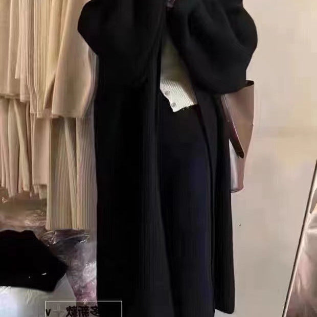 Abrigo tipo cárdigan para mujer – Corte oversize – Punto de lana – Largo hasta el tobillo – Parte delantera abierta