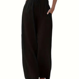 Pantalón ancho de mujer – Tejido transpirable – Corte holgado – Cintura con cordón – Bolsillos