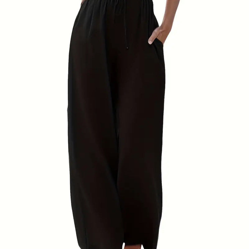 Pantalón ancho de mujer – Tejido transpirable – Corte holgado – Cintura con cordón – Bolsillos