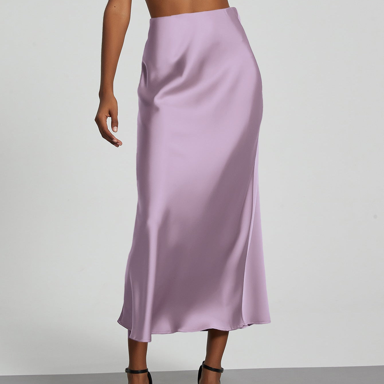Falda midi de mujer - Satén fluido - Corte elegante y acampanado