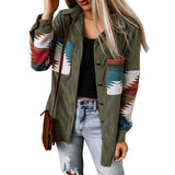Chaqueta tipo cárdigan para mujer – Corte holgado – Estampado azteca – Abotonada – Pana