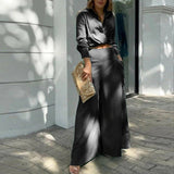 Conjunto de mujer: Pantalón ancho y cintura alta, blusa ajustada, tejido transpirable.