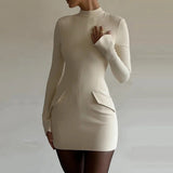 Vestido mini de mujer – Corte entallado – Mangas largas – Cuello alto – Estilo estructurado