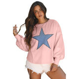 Sudadera de mujer – Corte holgado – Estampado de estrellas – Mangas largas – Tacto de algodón